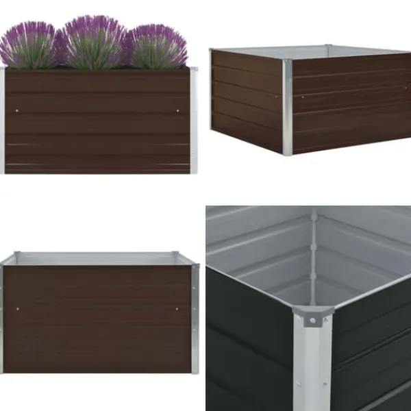 Krukker & Plantebeholdere^Forhøjet plantekasse 100 x 100 x 45 cm galvaniseret stål brun - Hævet Havekasse - Hævet Havekasser - Home & Living