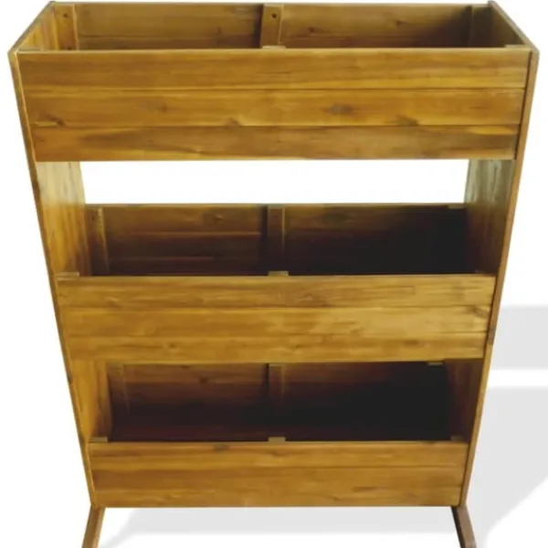 Discount Forhøjet plantekasse i 3 etager - Massivt akacietræ | Farve: Naturlig | Størrelse: 90x40x80 cm Plantestativer