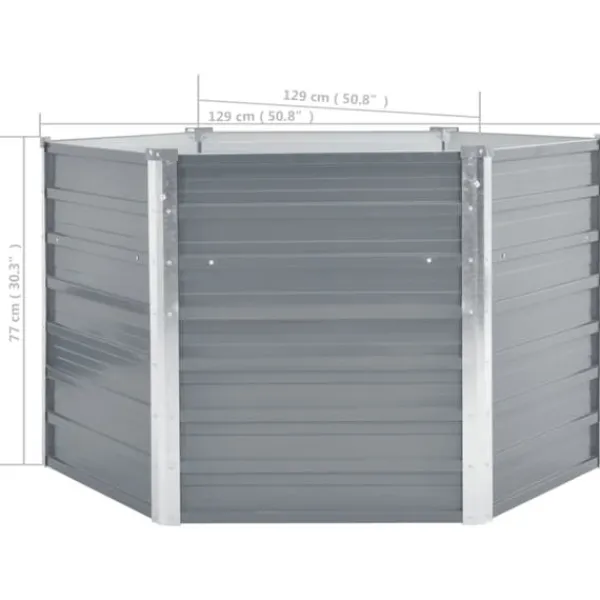 Discount Forhøjet plantekasse i galvaniseret stål - Dybde: 129 cm | Farve: Grå | Størrelse: 129x129x77 cm Plantningsbænke