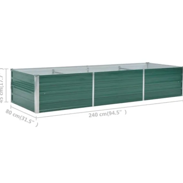 Plantningsbænke^Forhøjet plantekasse i galvaniseret stål - Størrelse: 240x80x45 cm | Farve: Grøn