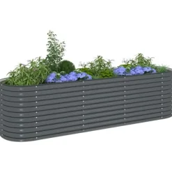Discount Forhøjet plantekasse i galvaniseret stål - Udendørs-gartneri | Størrelse: 320x80x81 cm | Farve: Grå Krukker & Plantebeholdere