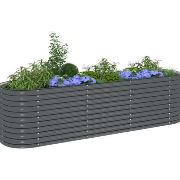 Discount Forhøjet plantekasse i galvaniseret stål - Udendørs-gartneri | Størrelse: 320x80x81 cm | Farve: Grå Krukker & Plantebeholdere