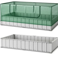 Drivhus^Forhøjet plantekasse med drivhusovertræk, 175×91×71 cm, grøn og sølv
