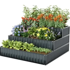 Online Forhøjet plantekasse, 118x118x61 cm, Sort/Grøn Plantningsbænke