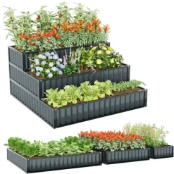 Online Forhøjet plantekasse, 118x118x61 cm, Sort/Grøn Plantningsbænke