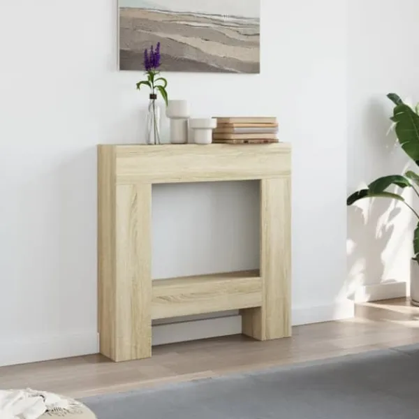 Online Fortsats til pejs - Dekorativ hylde til LED-flamme | Størrelse: 81x18x82 cm | Farve: Sonoma-eg Pejse