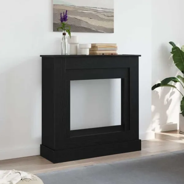 Pejse^Fortsats til pejs - Dekorativ hylde til LED-flamme | Størrelse: 90x30x90 cm | Farve: Sort egetræsfarvet