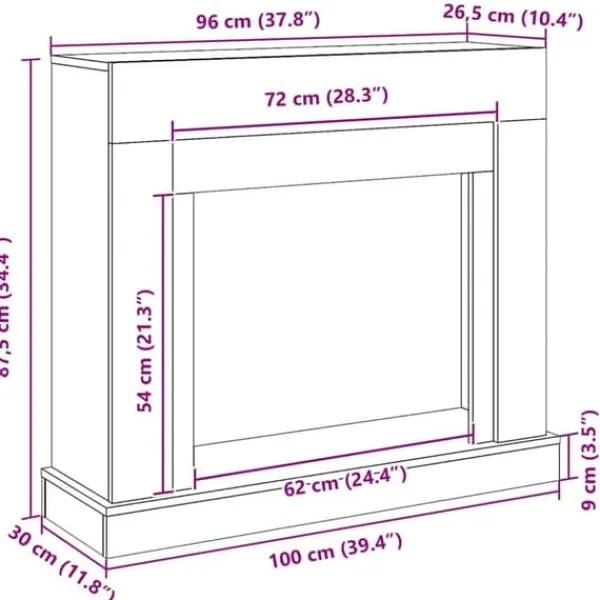 Best Fortsats til pejs i konstrueret træ - Sikkerhedsbarriere | Farve: Sort-eg | Størrelse: 100x30x87,5 cm Pejse