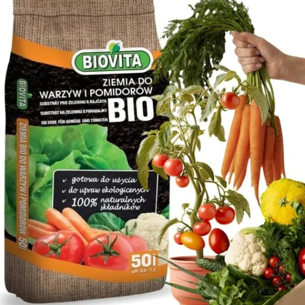 Clearance FÆRDIGLAVERET BIOJORD TIL GRØNTSAGER OG TOMATER BIOVITA 50L MED GØDNING Jord & Sand