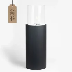 Fritstående biopejs til højt gulv, 80,5 cm med dekorative sten - ROMA BLACK Pejse