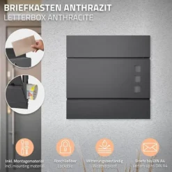 Clearance Fritstående brevkasse med avisrum 37 cm antracit inkl. stativ 120 cm højt Fritstående brevkasse sølv Postkasser & Brevindkast