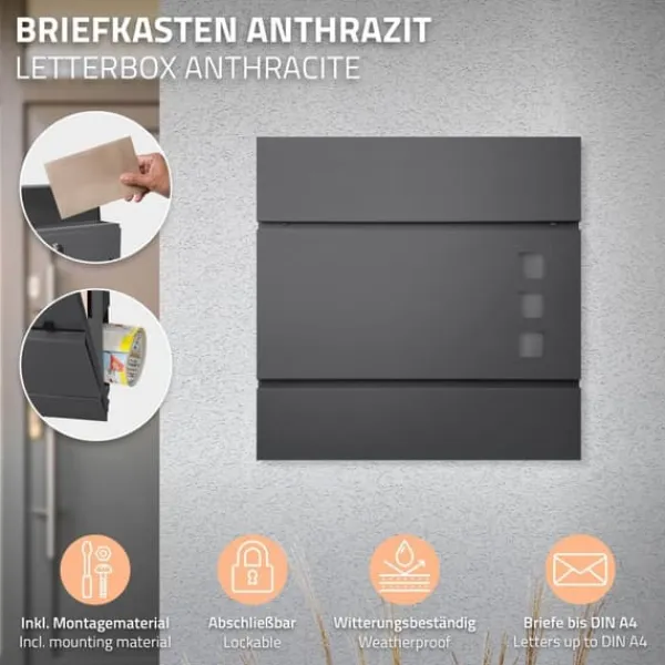 Clearance Fritstående brevkasse med avisrum 37 cm antracit inkl. stativ 120 cm højt Fritstående brevkasse sølv Postkasser & Brevindkast