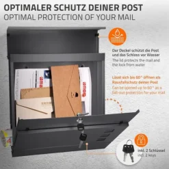 Clearance Fritstående brevkasse med avisrum 37 cm antracit inkl. stativ 120 cm højt Fritstående brevkasse sølv Postkasser & Brevindkast