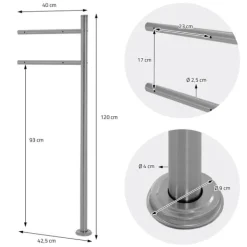Ecd-Germany Postkasser & Brevindkast^Fritstående brevkasse med avisrum 37 cm antracit inkl. stativ 120 cm højt Fritstående brevkasse sølv