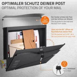Best Fritstående brevkasse med avisrum 37 cm antracit/sølv inkl. stander 120 cm høj sølv Fritstående brevkasse Postkasser & Brevindkast