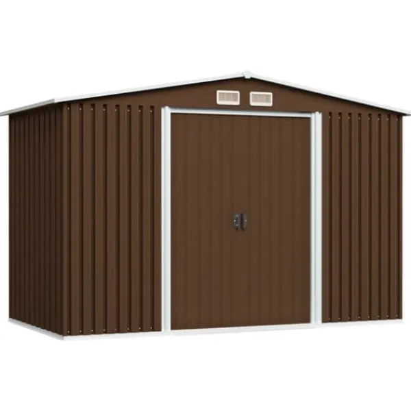 New Förvaringsbod i metall - Robust och ventilerad redskapsbod | Färg: Brun | Storlek: 257x205x178 cm Skure, Garager & Carports