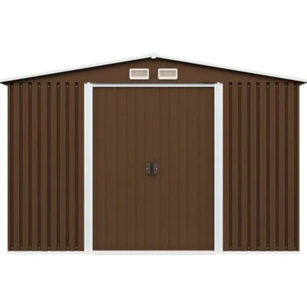 New Förvaringsbod i metall - Robust och ventilerad redskapsbod | Färg: Brun | Storlek: 257x205x178 cm Skure, Garager & Carports