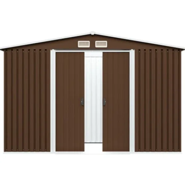 New Förvaringsbod i metall - Robust och ventilerad redskapsbod | Färg: Brun | Storlek: 257x205x178 cm Skure, Garager & Carports