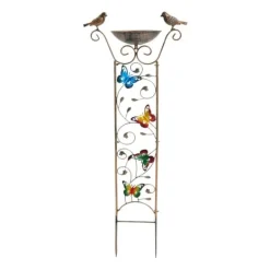 Til Fugle & Småvildt^Fuglebad & Have Trellis Combo, Holdbart Jern, Retro Design, Guld