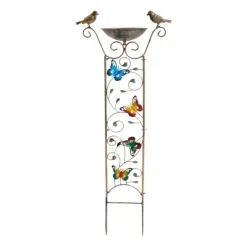 Til Fugle & Småvildt^Fuglebad & Have Trellis Combo, Holdbart Jern, Retro Design, Guld