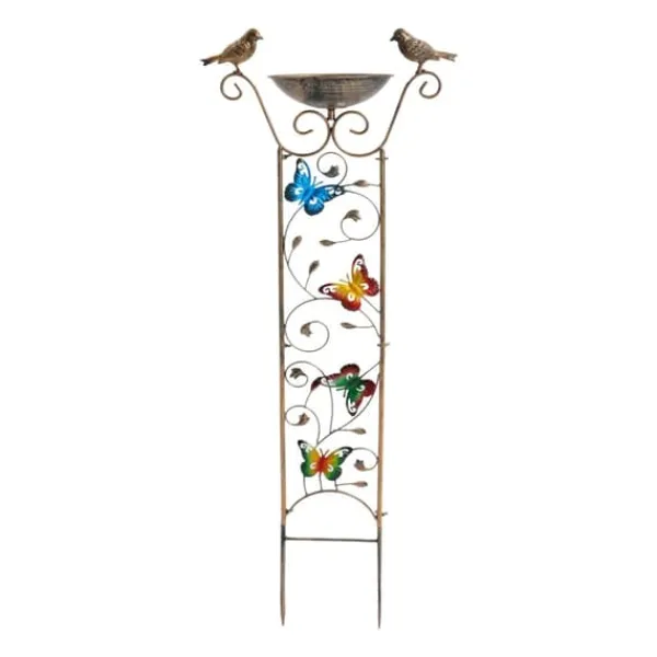 Til Fugle & Småvildt^Fuglebad & Have Trellis Combo, Holdbart Jern, Retro Design, Guld
