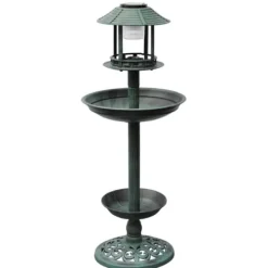 Til Fugle & Småvildt^Fuglebad med solcellelampe - Dekorativt foderbræt | Farve: Grå | Størrelse: 50x50x100 cm
