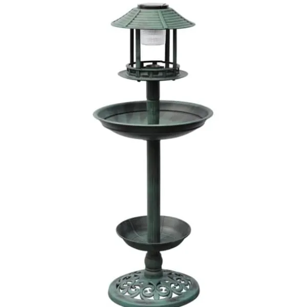 Til Fugle & Småvildt^Fuglebad med solcellelampe - Dekorativt foderbræt | Farve: Grå | Størrelse: 50x50x100 cm