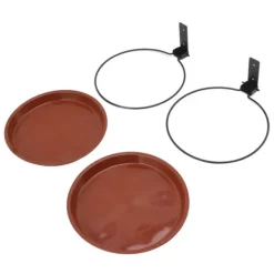Til Fugle & Småvildt^Fuglefoder- og fuglebadesæt med kraftig metalring - 2 gryder, 2 beslag til terrasse i baghaven