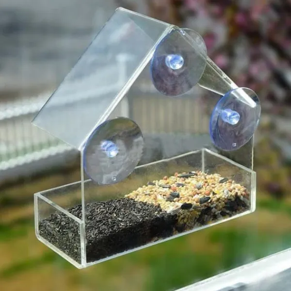 New Fuglefoderautomat i gennemsigtigt husdesign til vinduer - med vejrbeskyttelse Til Fugle & Småvildt