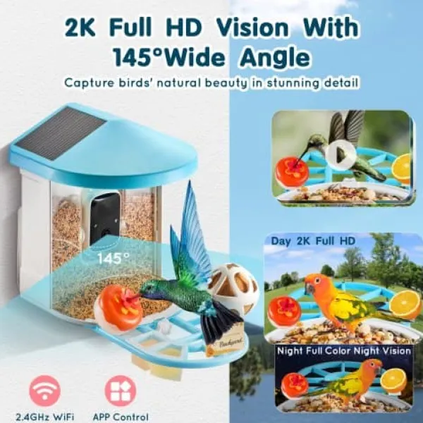 Til Fugle & Småvildt^Fuglefoderbræt med kamera, 33,5x22x27,5 cm, solcelledrevet, til udendørs fugleobservation