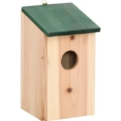 Til Fugle & Småvildt^Fuglehuse i træ - 8 stk. | Størrelse: 12x12x22 cm | Farve: Træfarvet med grønt tag