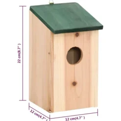 Til Fugle & Småvildt^Fuglehuse i træ - 8 stk. | Størrelse: 12x12x22 cm | Farve: Træfarvet med grønt tag