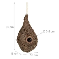 Til Fugle & Småvildt^Fuglerede, Strå, 30x16x16 cm, Naturlig