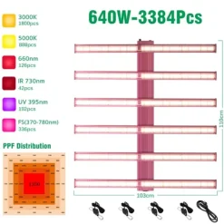 Kit Til Plante- & Urtedyrkning^Fuld Spektrum LED Vækstlys, 240W 320W 640W Strøm Muligheder, Dæmpbar Kontrol,640 watt