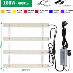 Kit Til Plante- & Urtedyrkning^Fuldspektret LED vækstlys, dæmpbar design, IP65 vandtæt,100W