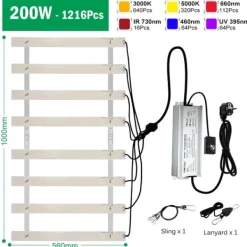 Kit Til Plante- & Urtedyrkning^Fuldspektret LED vækstlys, dæmpbart, aluminium + PC,200W