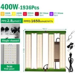 Kit Til Plante- & Urtedyrkning^Fuldspektret LED Vækstlys, 400W, Ideelt til Indendørs Væksttelt,400W Enkelt Kanal