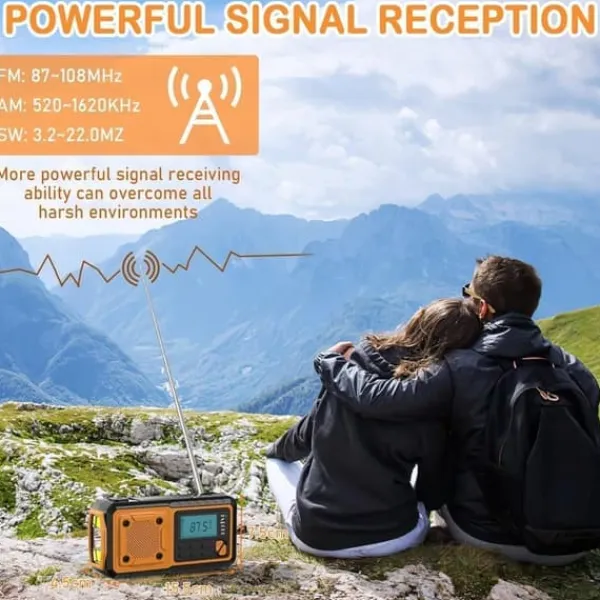 Beredskabsplaner^Fuleadture håndsvingradio 4000mAh, AM/FM/SW vejrradio, solcelle krumtapradio, SOS og lommelygte til nødsituationer