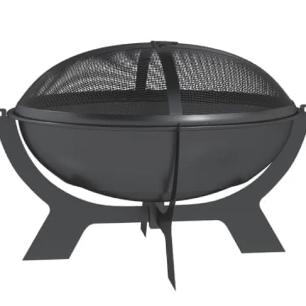 New Fuleadture Ildskål Ø54cm Metal Ildskål med Gnistbeskyttelse, Schürhake og håndtag til udendørs, BBQ, Sort Tilbehør Til Brændeovne & Pejse