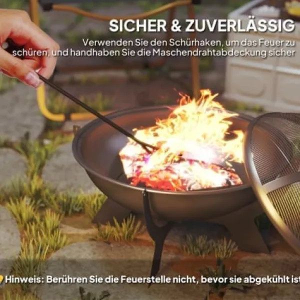 New Fuleadture Ildskål Ø54cm Metal Ildskål med Gnistbeskyttelse, Schürhake og håndtag til udendørs, BBQ, Sort Tilbehør Til Brændeovne & Pejse