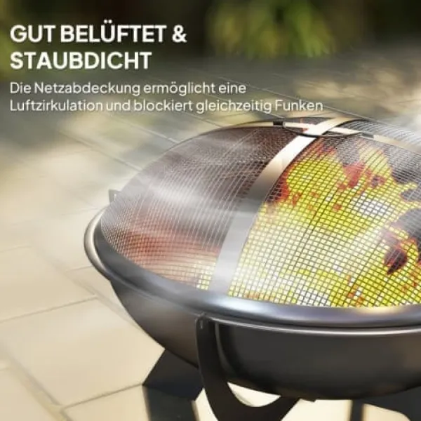 New Fuleadture Ildskål Ø54cm Metal Ildskål med Gnistbeskyttelse, Schürhake og håndtag til udendørs, BBQ, Sort Tilbehør Til Brændeovne & Pejse