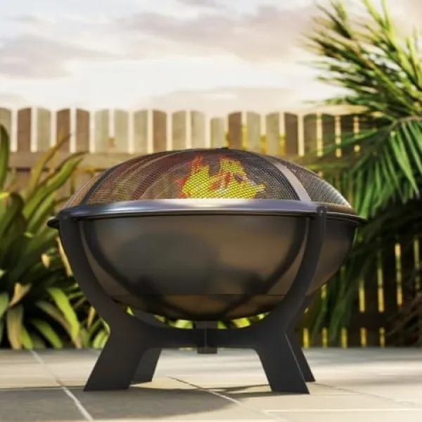 New Fuleadture Ildskål Ø54cm Metal Ildskål med Gnistbeskyttelse, Schürhake og håndtag til udendørs, BBQ, Sort Tilbehør Til Brændeovne & Pejse