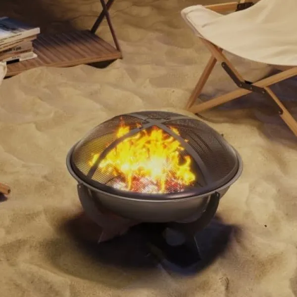 New Fuleadture Ildskål Ø54cm Metal Ildskål med Gnistbeskyttelse, Schürhake og håndtag til udendørs, BBQ, Sort Tilbehør Til Brændeovne & Pejse