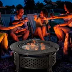 Fuleadture Pejs Rund Stål Ildskål med Gnistfanger og Schürhake til Udendørs, Have, Grill, 81x50cm Sort Pejse