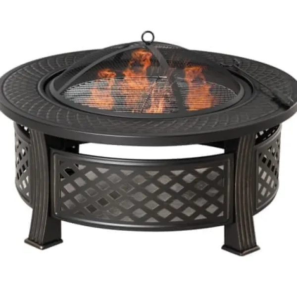 Fuleadture Pejs Rund Stål Ildskål med Gnistfanger og Schürhake til Udendørs, Have, Grill, 81x50cm Sort Pejse