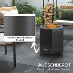 Pejse^Fuleadture røgfri brandkurv i metal pejs med Schürhake til udendørs, have, terrasse, sort