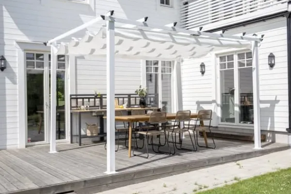 Clearance FURNLUX UDENDØRS PERGOLA LAZIO HVID 395CM Buer, Spalier, Lysthuse Uden Tag