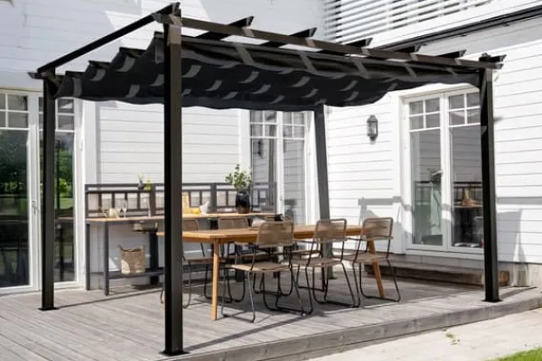 New FURNLUX UDENDØRS PERGOLA LAZIO SORT 395CM Buer, Spalier, Lysthuse Uden Tag