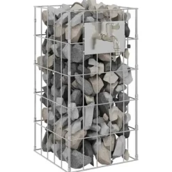 Springvand & Damme^Gabion søjle i rustfrit stål - Moderne landskabspleje | Størrelse: 25x25x50 cm | Farve: Sølv