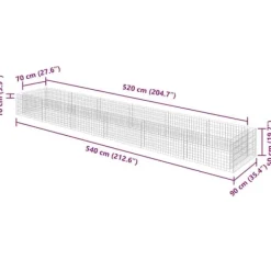 Plantningsbænke^Gabion-højbed i galvaniseret stål | Størrelse: 540x90x50 cm | Robust og holdbar haveindretning
